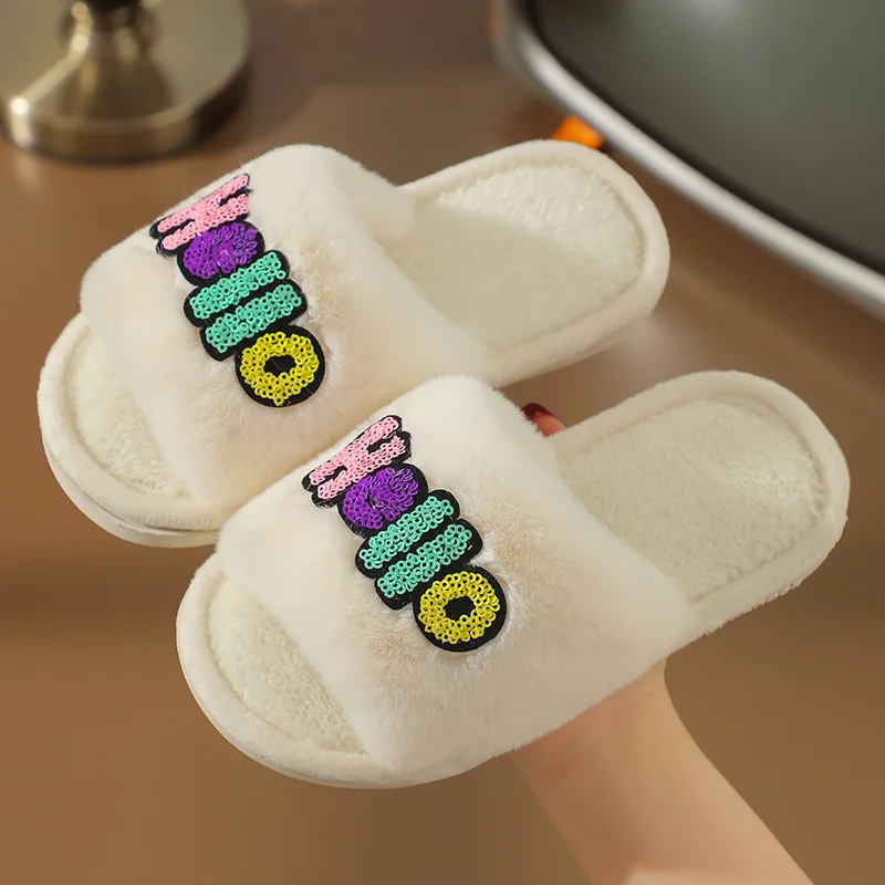 Kids Slippers 2023 Winter Girls Fashion Brand Warm Fur Beach Sandals Baby Boys Toddler Outdoor Slides Non Slip Shoes Soft Sole