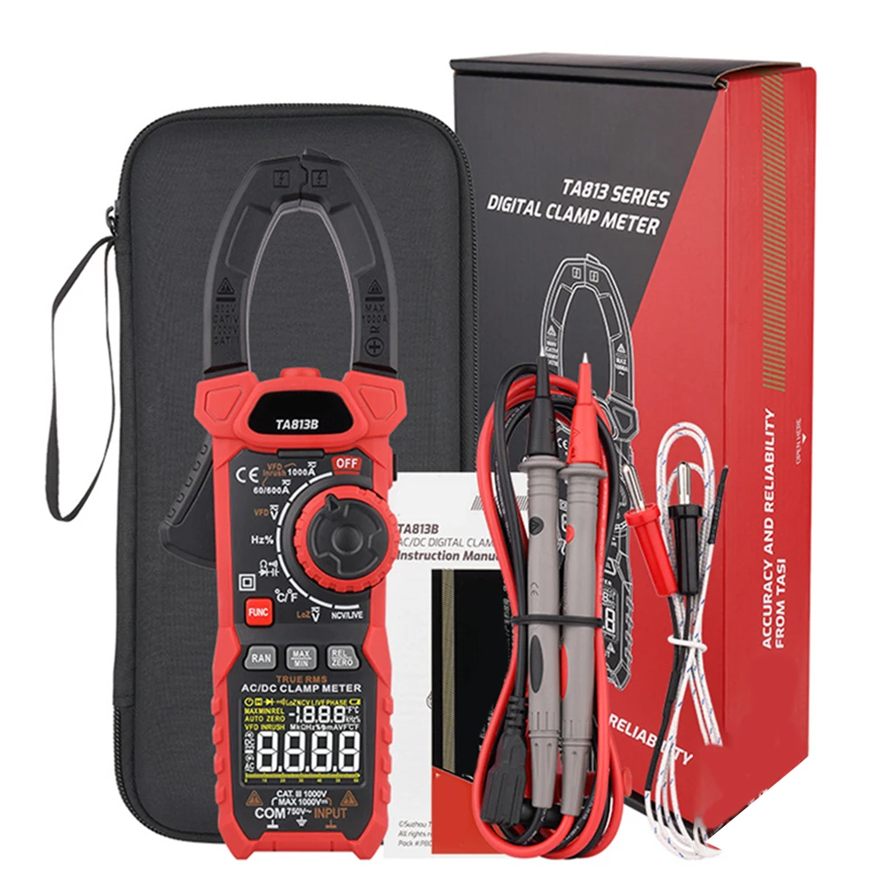 TA813B 1000A Clamp Meter with NCV Alarm Backlit VA Screen 6000 Counts Auto Range for Electrical Testing and Troubleshooting