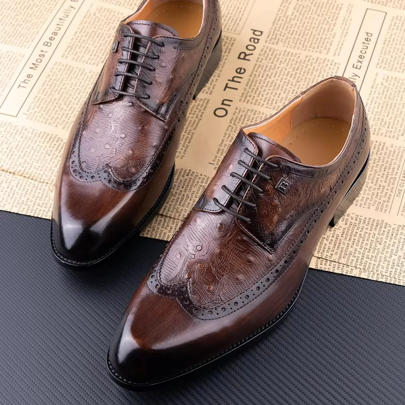 

Classic Handmade Men's Shoes Stylish Brogue Style Men Leather Shoes Business Office Lace Up Shoes For Mans Genuie Leather