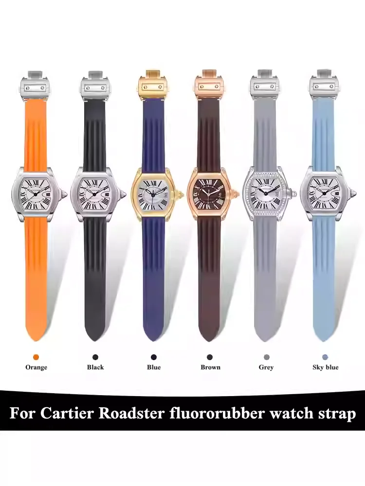 Premium fluororubber 19mm watch strap for Cartier Roadster Quick release steel end piece FKM watchband Soft bracelet wristband