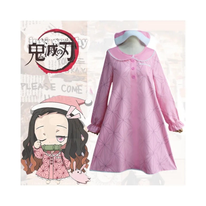 

Anime Demon Slayer Nezuko Cosplay Kimono Nightgown Female Christmas Themed Sleepwear 4Pcs Full Set Outdoor Dress Homewear Pajama