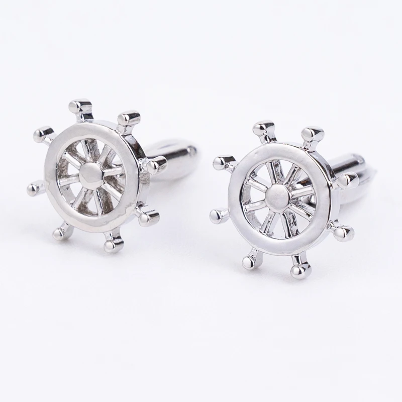Luxury Rudder Cufflinks High Quality Mens Cuff Button Silver Color Personality Captain Jewelry French Shirt Cuff Links Skipper