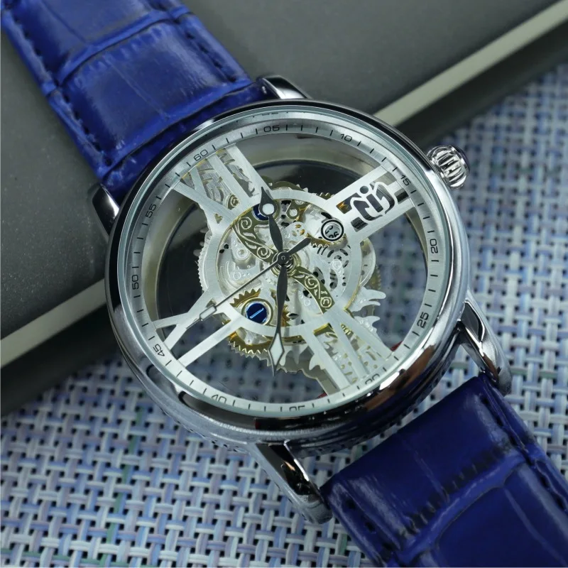 NEPIC Men Quartz Watch Hollow Round Dial Skeleton Rose Gold Sliver Clock Male Luxury Business Man Reloj Leather Band Wristwatch