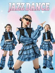 Blaue Pailletten Jazz Tanz Kostüm Mode Laufsteg Show Bühne Outfit Kinder Cheerleading Kleidung Rave Festival Kleidung Kinder