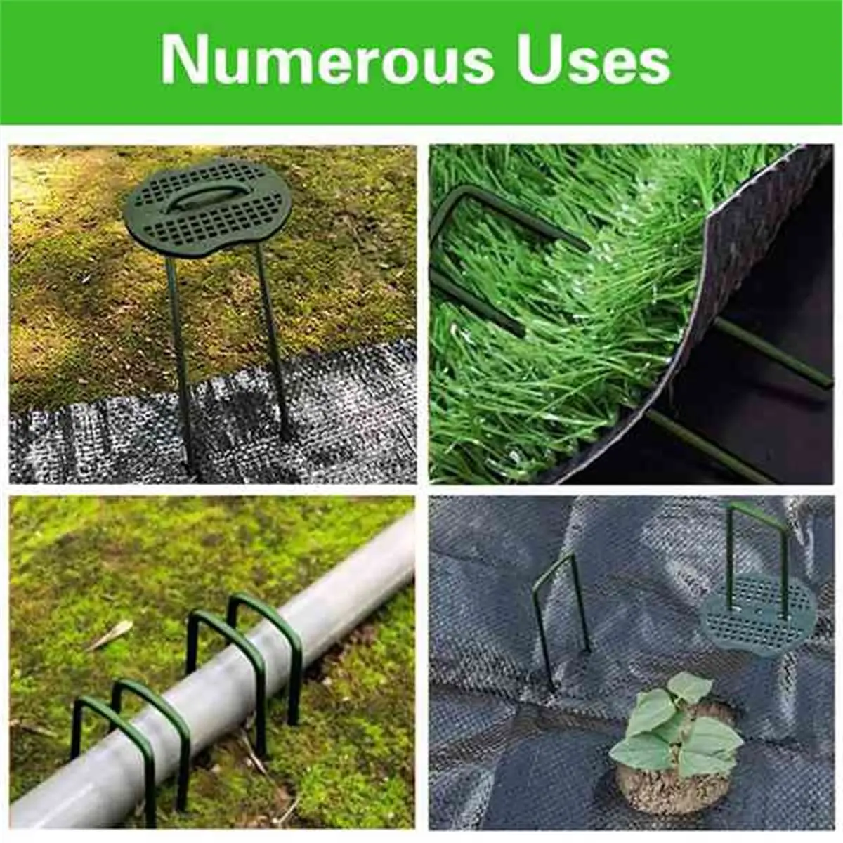 50pcs Green Artificial Turf Stakes Staples + 50pcs Buffer Washer, Landscape Staples, Galvanized Lawn Spikes