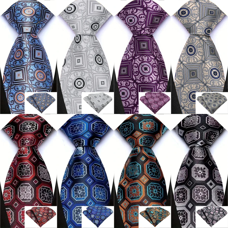 New Classic 8CM Necktie for Men Plaid Checks Handkerchief Tie Set for Business Wedding Party Daily Wear Accessories Gift