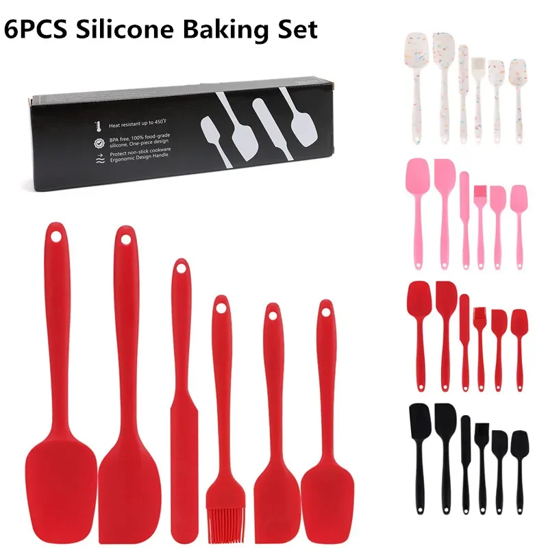 

6Pcs Cream Cake Baking Scraper Non-stick Silicone Spatula Kitchen Butter Pastry Blenders Salad Mixer Batter Pies Cooking Tools