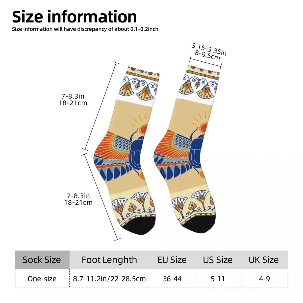 Crazy Sock for Men Egyptian Scarab Beetle Hip Hop Harajuku Ancient Egyptian Culture Printed Boys Crew Sock Novelty Gift