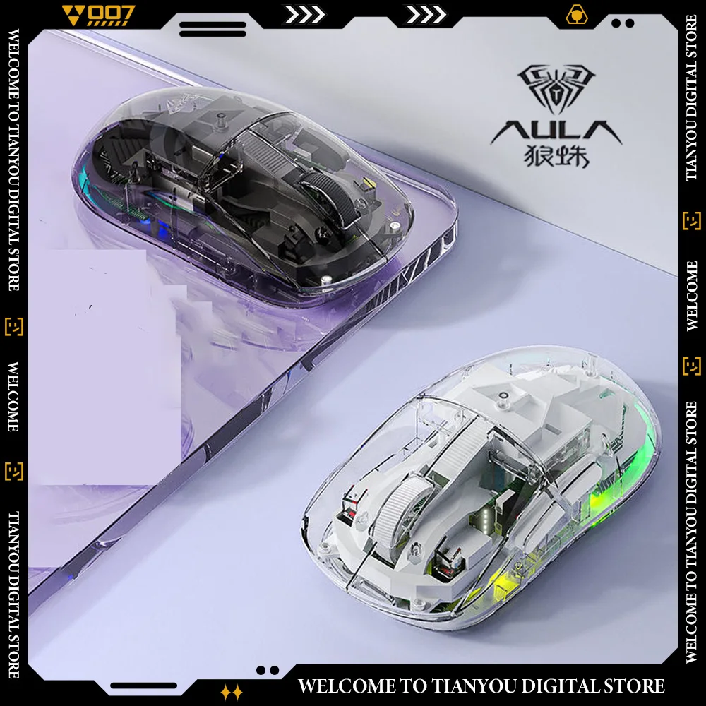 AULA SC660 RGB Backlight Transparent Tri Mode PMW3325 2.4G Wireless Wired Lightweight Customize Gaming E-sports Mouse Ergonomic