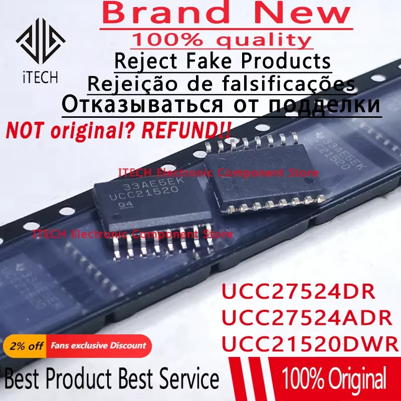10pcs/lot Original UCC27524DR 27524 SOP-8 UCC21520DWR UCC21520 SOIC-16 UCC27524ADR 27524A SOIC-8 100% New and Genuine