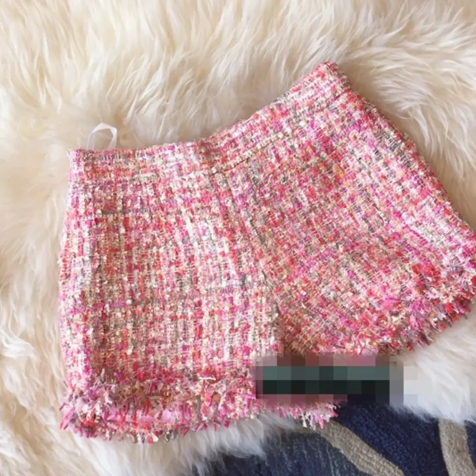 ブラック スリム フィット ツイード ブーティ ショーツ 女性用 韓国スタイル ファッション オールシーズン トレンディ モダン ボトムス