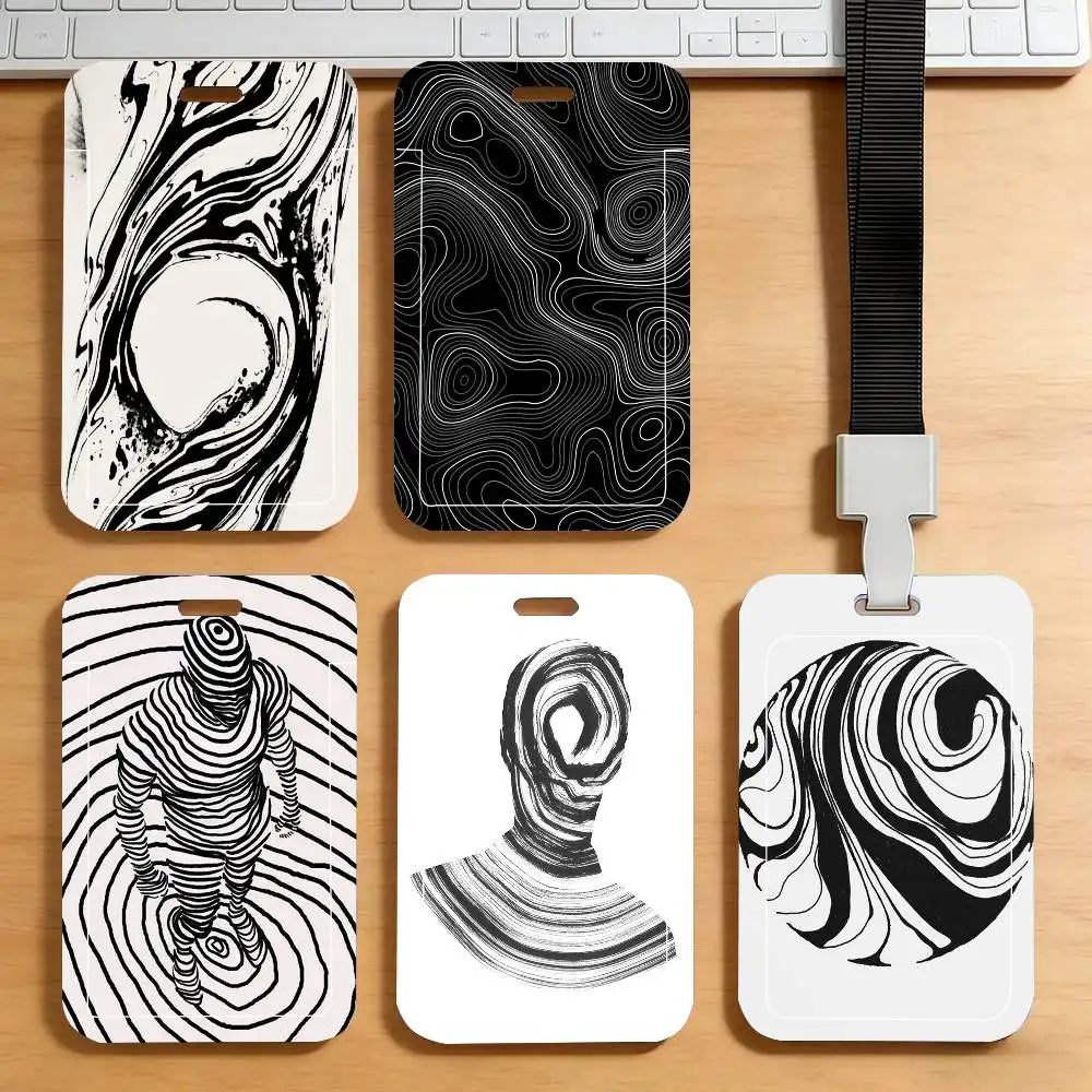 Abstract Line Black Lanyard Card Holders Student Meal Cards And Campus Ids School