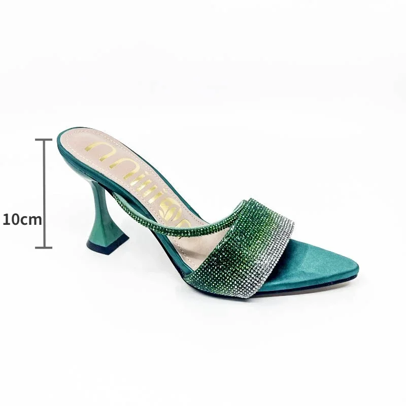 High Heels Rhinestone Slippers for Pointed Toe Sexy Crystal Slippers Female Luxury Designer Party Dress Sandals Zapatillas Mujer