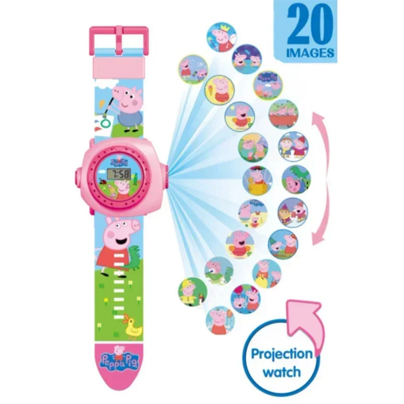 Creativity Cartoon Cute Peppas Pink Pigs Girl Electronic Watch Cartoon 3D Projection Watch Action Doll Toy