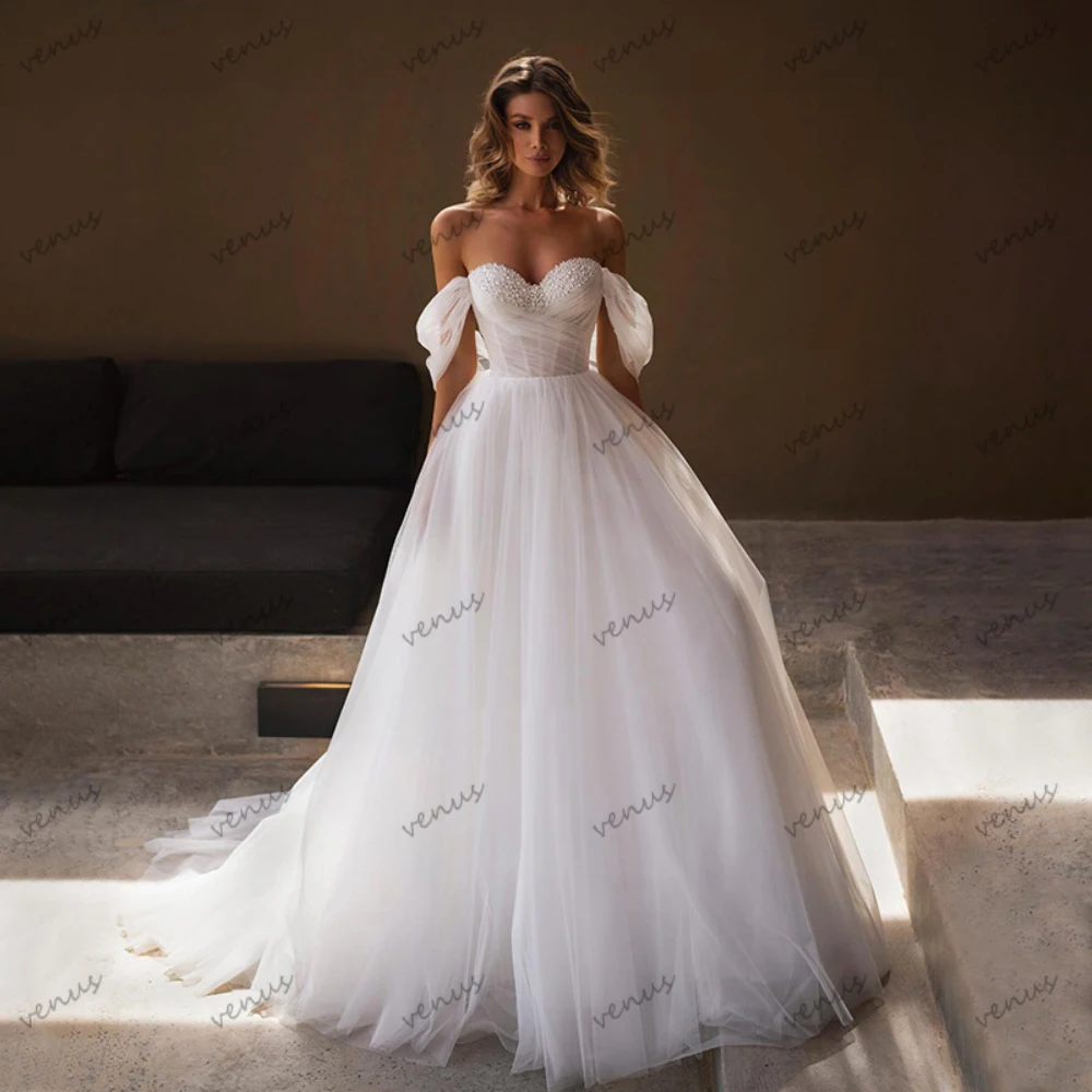 

Charming Wedding Dresses Illusion Tulle Tiered Bridal Gowns Off The Shoulder Robes For Formal Party Graceful Vestidos De Novia