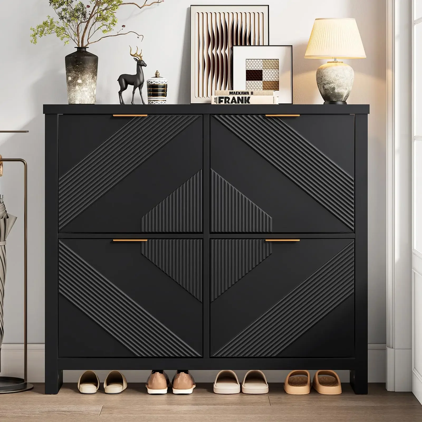 Versatile Compact Sleek White Minimalist Shoe Cabinet Storage Tall Black Metal Rustic Shoe Cabinet Mueble Zapatos Home Furniture