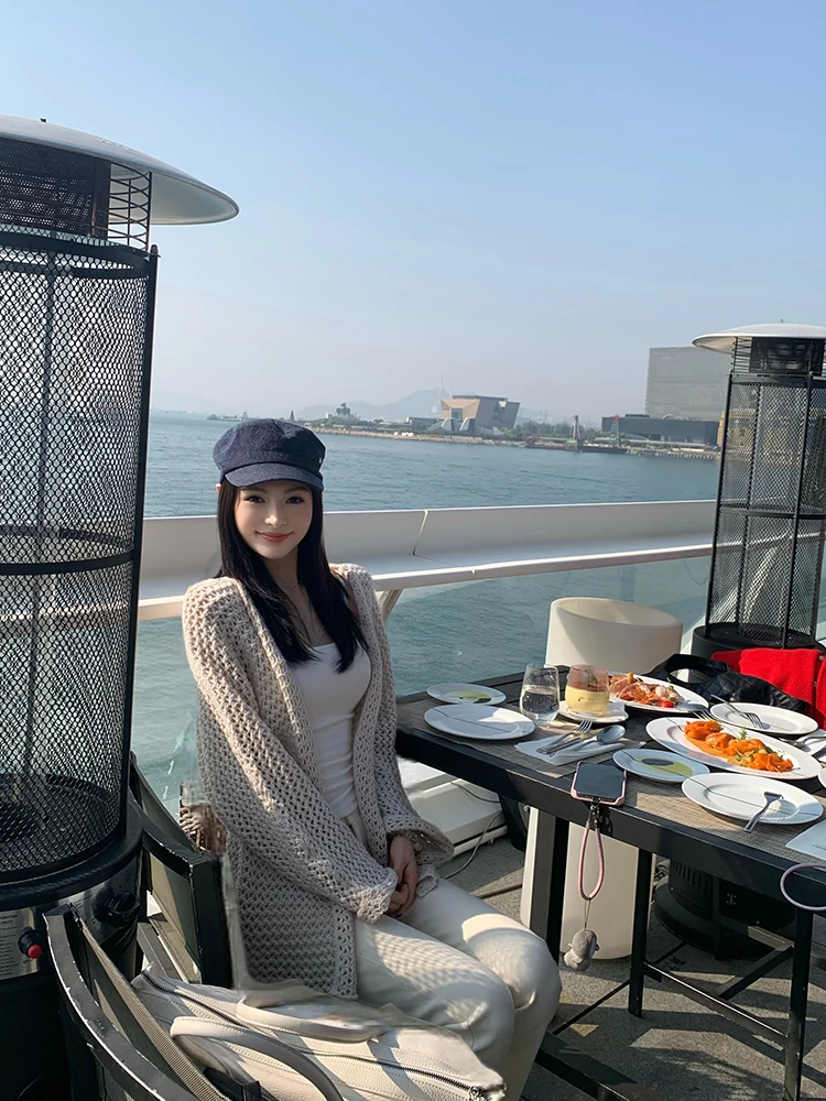 

Женский мягкий шерстяной кардиган Lienni2025 средней длины с поясом, нежный, для повседневной носки, однотонный