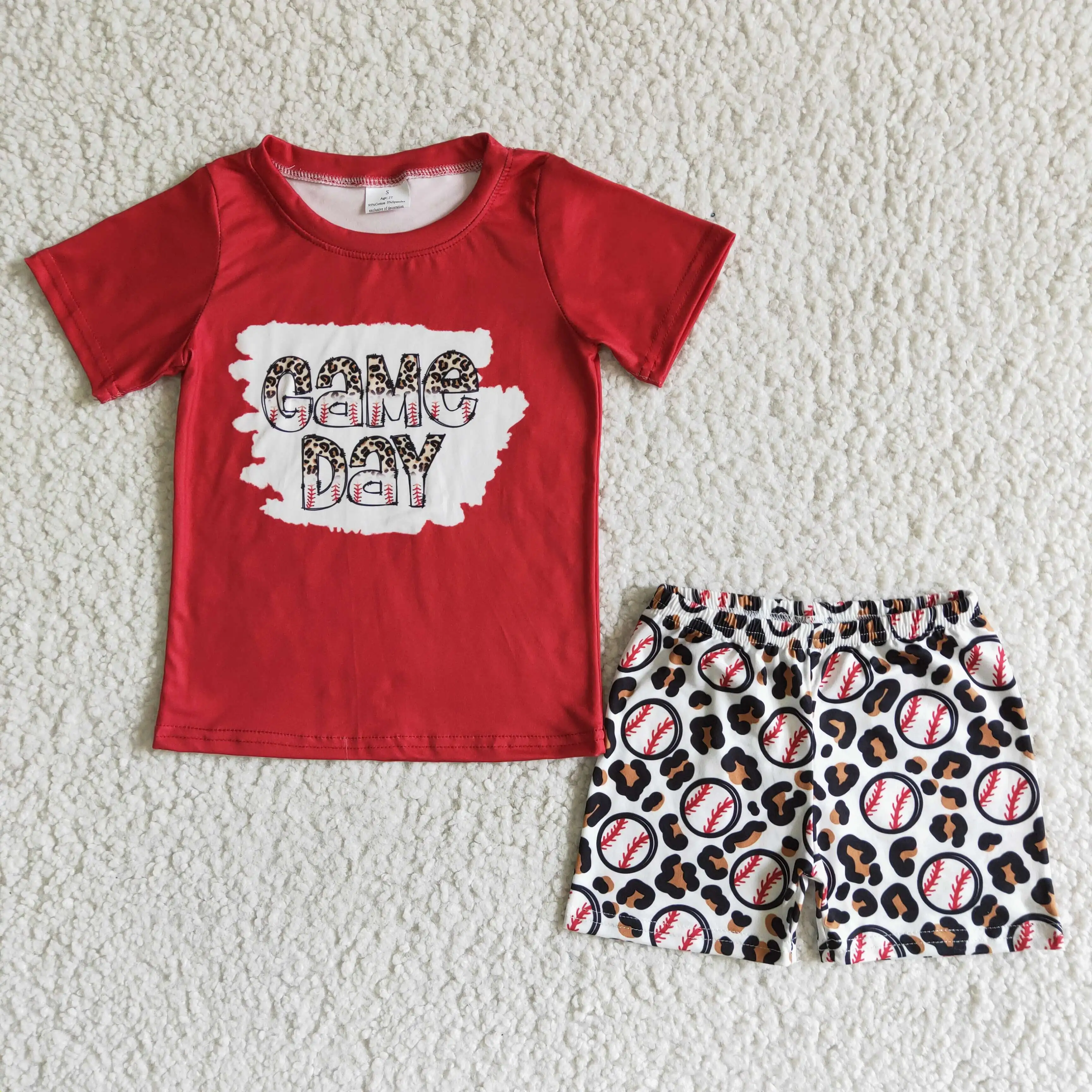 BSSO0026 Wholesale baby Boys Red Short Sleeve Baseball Leopard Print Shorts sets baby girls clothes