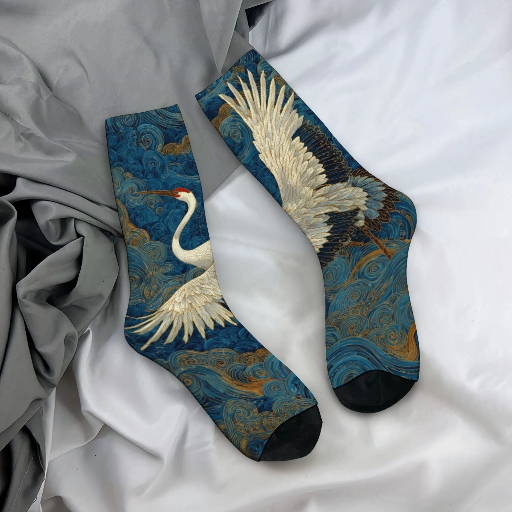 Auspicious Clouds and Cranes Men's Socks Retro Style Casual Sports Fashion Socks Novelty Funny Happy Hip-Hop Socks Party Gift