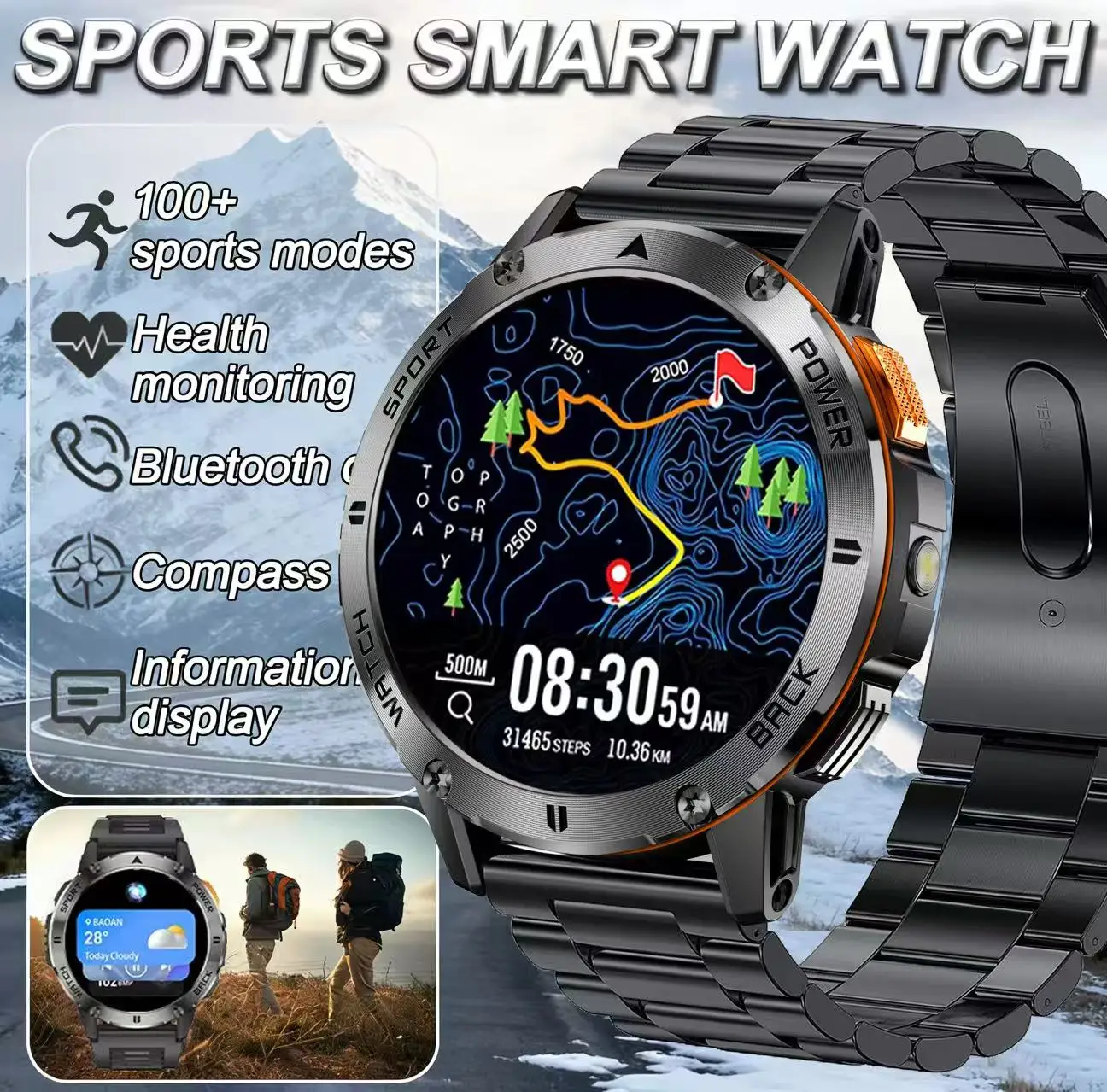 

DAORKOW New Smart Watch Wireless call Weather Forecast Magnetic Charging 3ATM waterproof LED Flashlight 100+ sports smartwatch