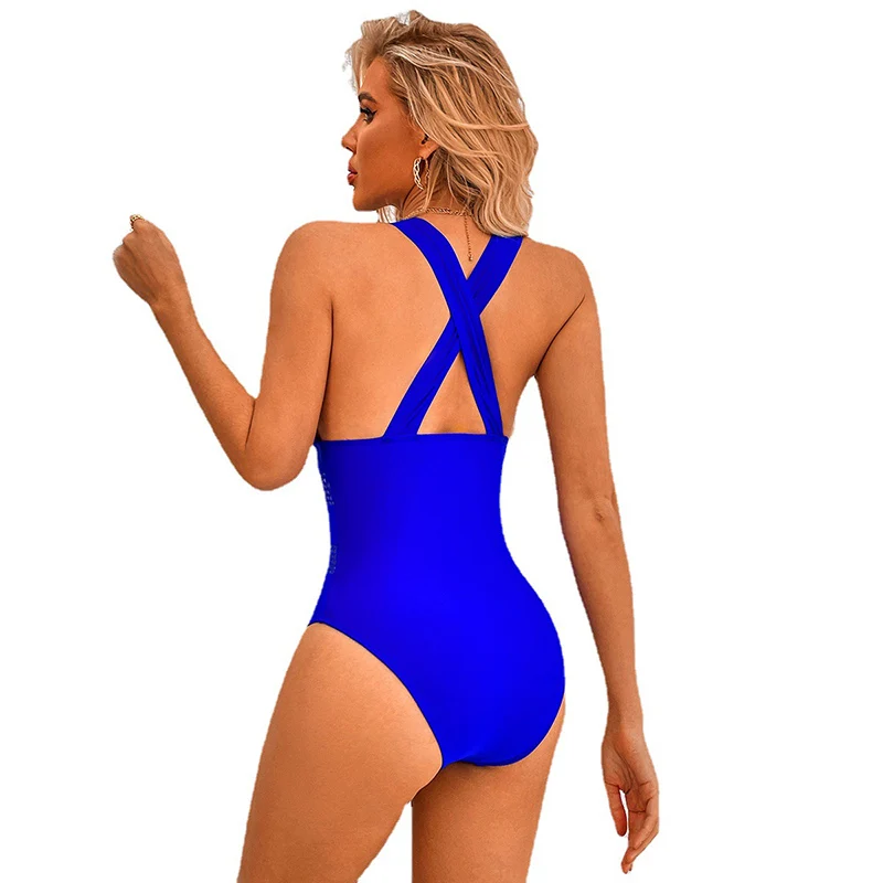 2023 New Sexy Mesh Patchwork Swimwear Women One Piece Women\'s Swimsuit Female Deep V-neck Bathing Suit Beach Wear Monokini Swim