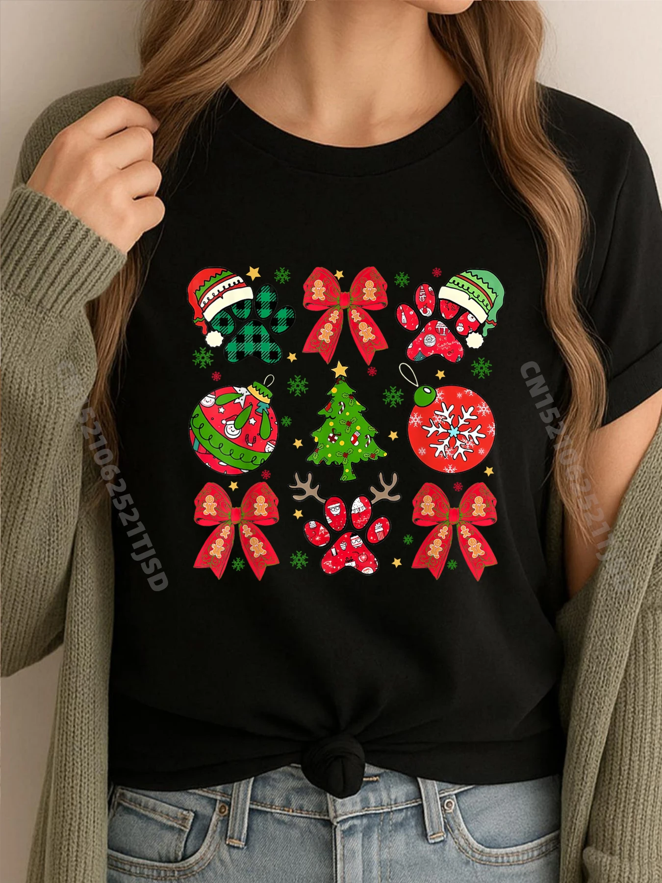 

Красный буйвол клетчатая собака лапа рождественская пижама милые праздничные футболки с собаками для женщин подарок