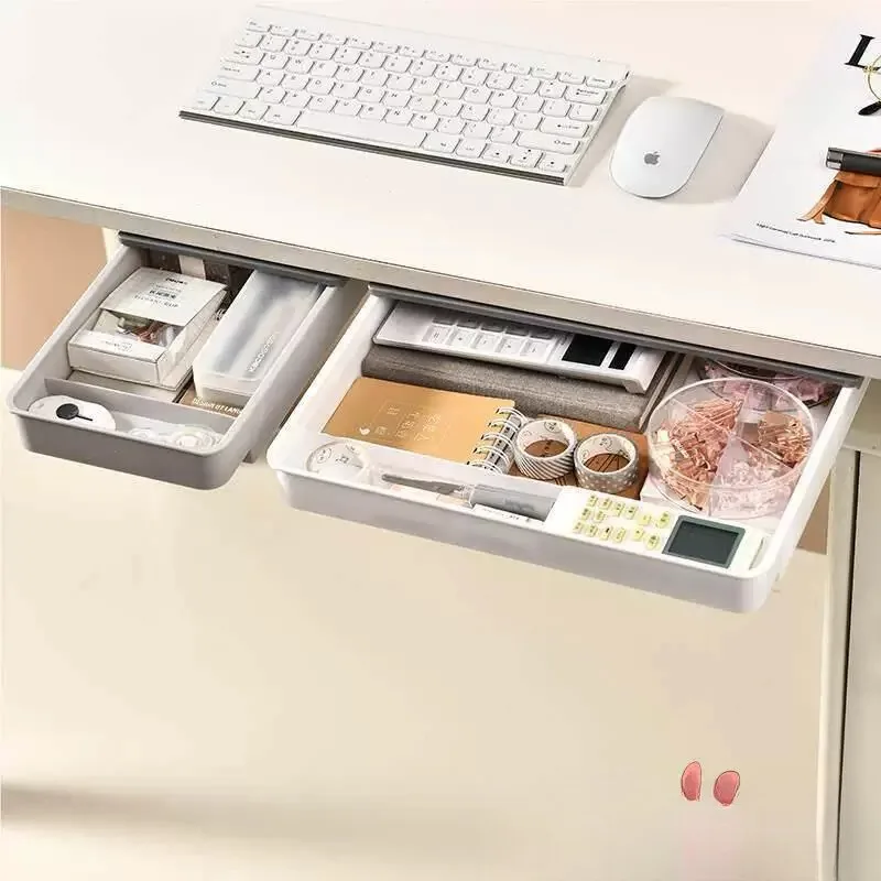 Invisible Desk Drawer Office Supply Storage Box Adhesive No Punching Required Desktop Organizer Stationery Rack under Table