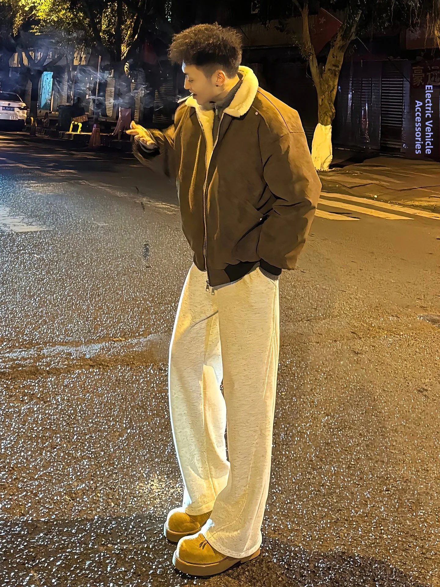 

Мужские свободные брюки American Sle с широкими штанинами, на флисовой подкладке, повседневные спортивные брюки прямого кроя, осенне-зимние, белые