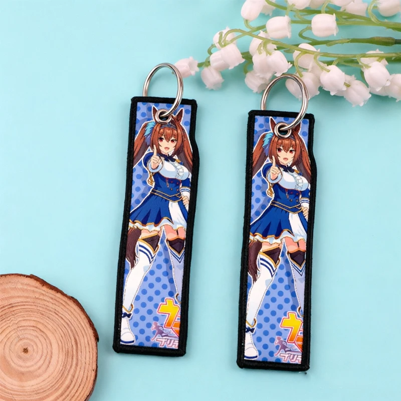 Llavero de tela con estampado de personajes de Uma Musume Pretty Derby Anime Jet Tag, correa de doble cara para mochila