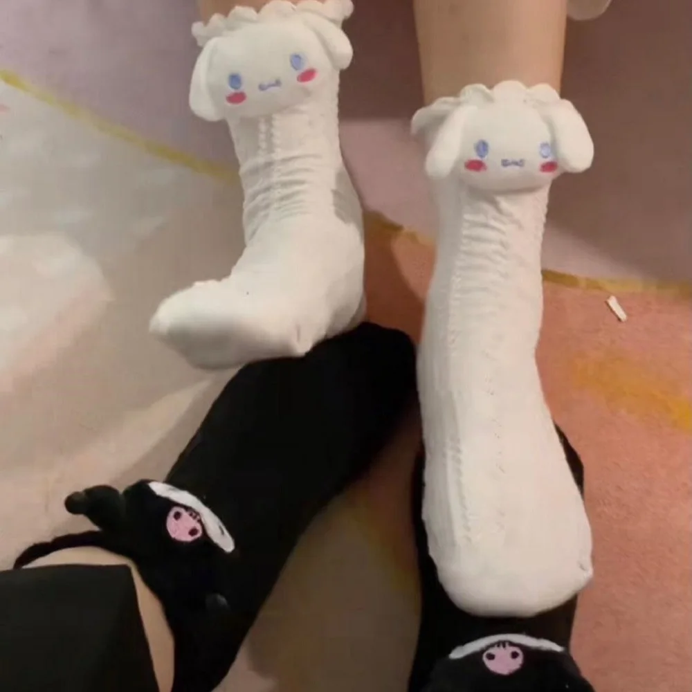 Chaussettes longues en coton Anime pour filles, Hello Kitty, My Melody, Cinnamoroll, Kuromi, Kawaii, Mignon, Chaud, Automne, Hiver