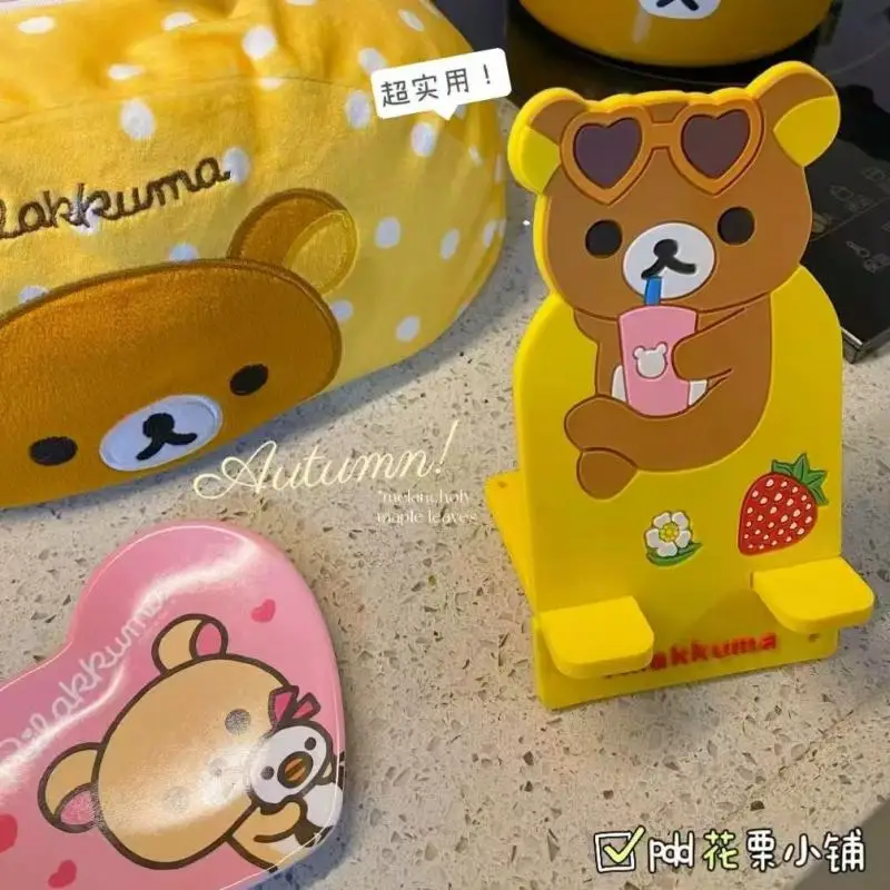 Kawaii Rilakkuma Mobile Phone Holder Cute Cartoon Creative Mobile Desktop Stand Anime Peripheral Portable Lazy Stand Girls Gifts