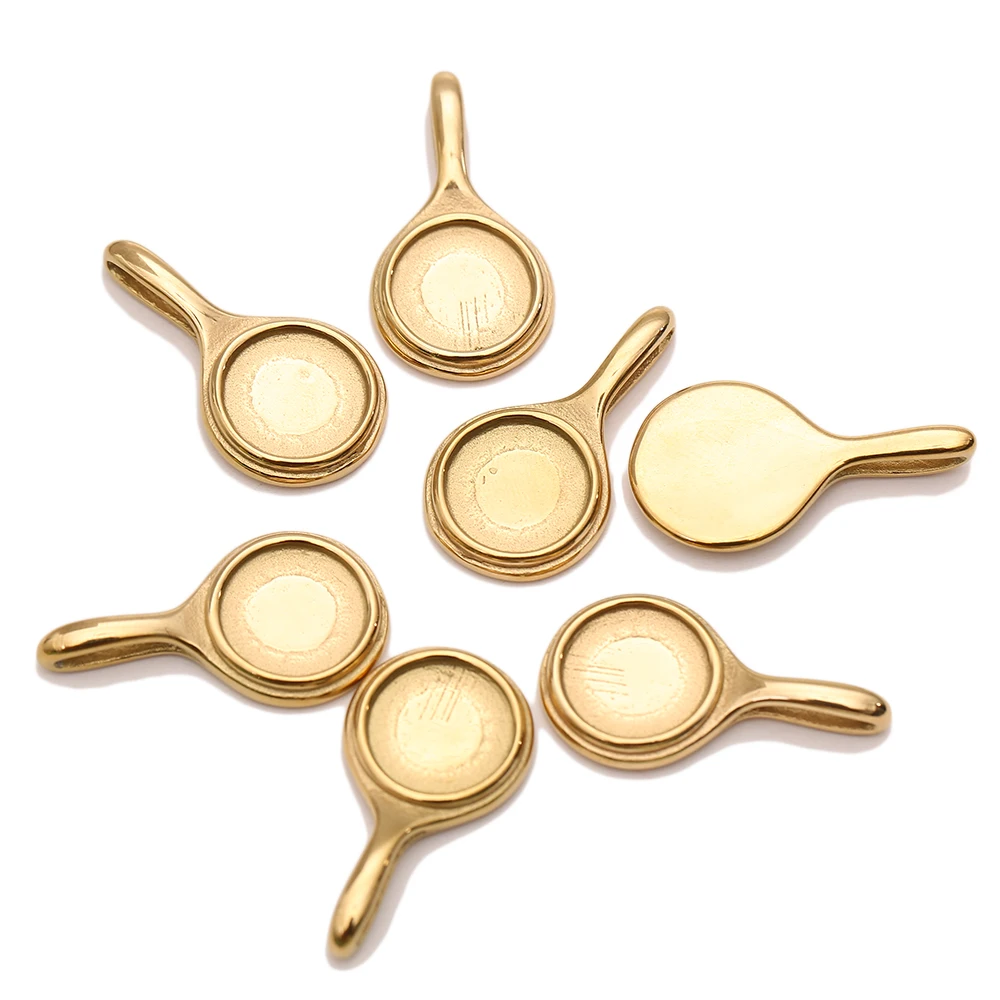 

5pcs Gold Plated Pan-Shaped Cabochon Base Pendants Unique Blank Bezel Trays for DIY Resin Cameo Jewelry Making Wholesale Supplie