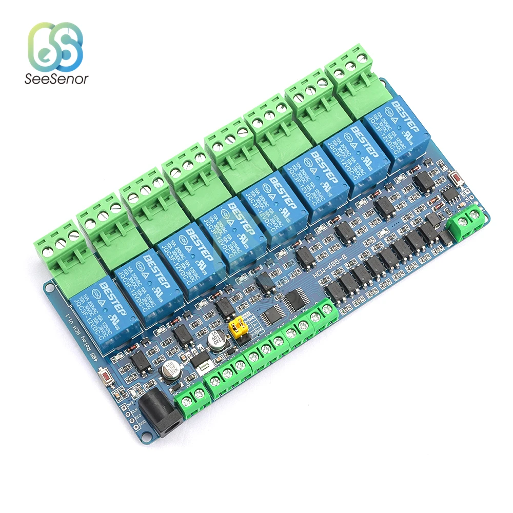 Modbus-Rtu 1/2/4/8 Channel Optocoupler Isolation 12V Relay Module Switch Modbus RTU Relay Output Switch RS485/TTL Communication