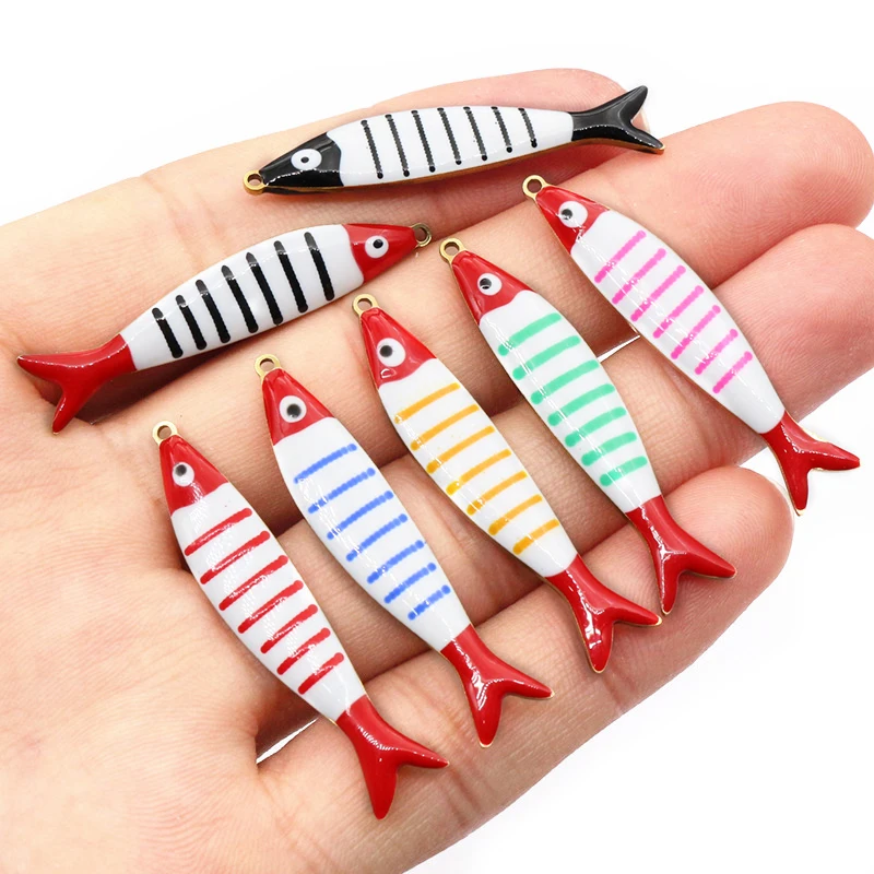 10pcs Enamel Stripe Fish Charms for DIY Jewellery Making