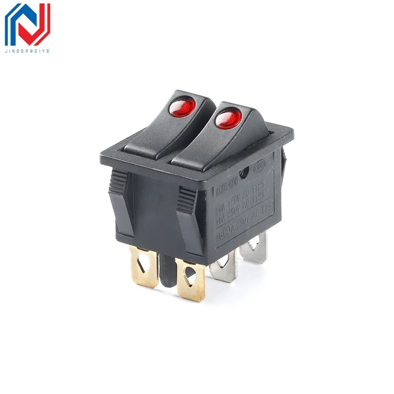1Pcs/lot KCD6 6PIN 16A 250V 20A 125V Double Light Switch Rocker Switch ON-OFF KCD6 Button Lights Boat Power Switch