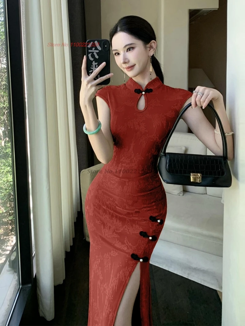 

Китайское сексуальное платье 2021, улучшенное Cheongsam, традиционное тиснение, без рукавов, Ципао, вечернее платье для ночного клуба, банкета, Ципао, платье