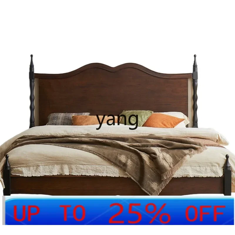 

LHH retro solid wood bed medieval bedroom furniture master bedroom 1.8 meters double bed