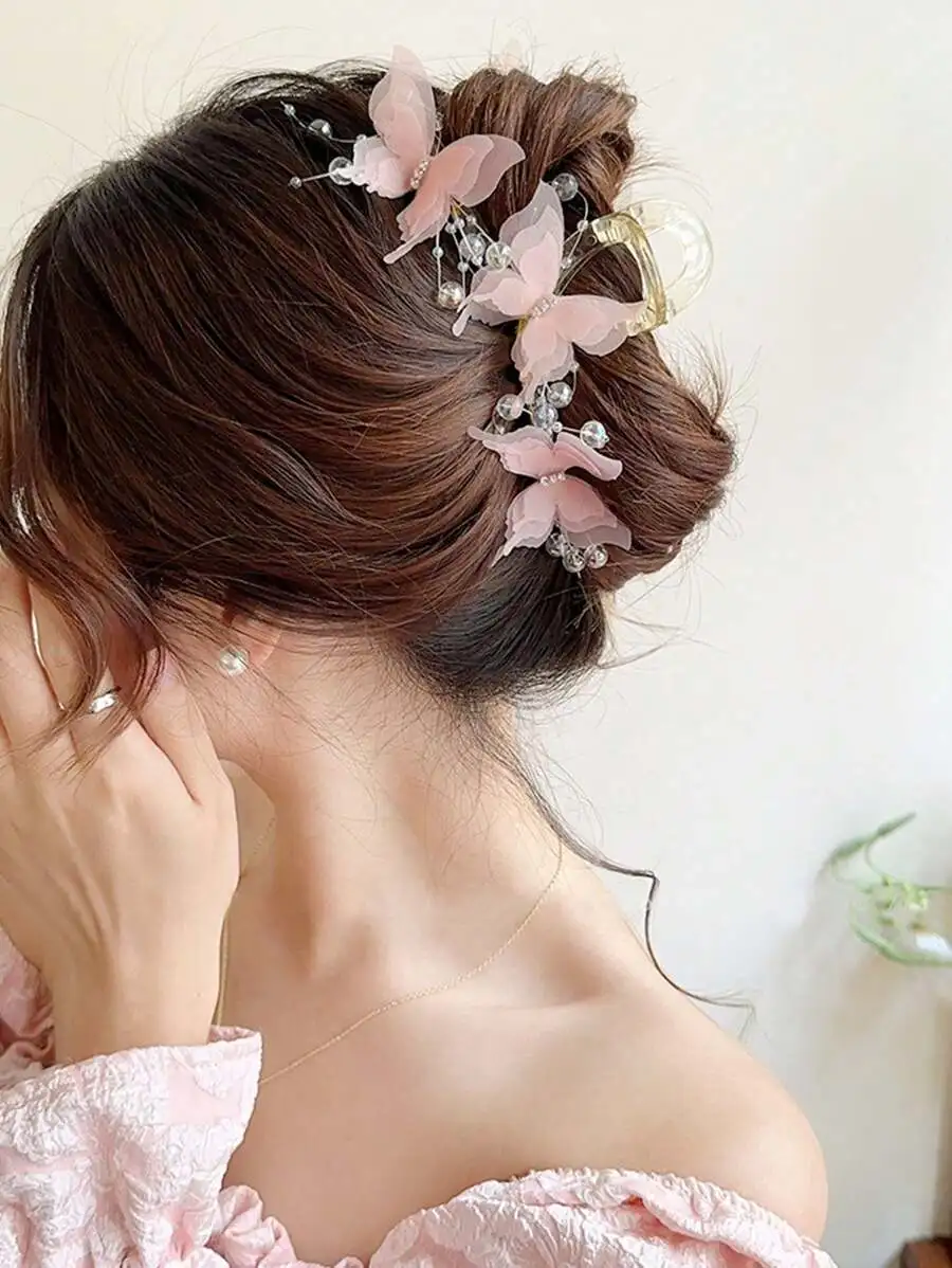 

Pink Butterfly Oversized Elegant Hair Claw For Women Hair Accessories