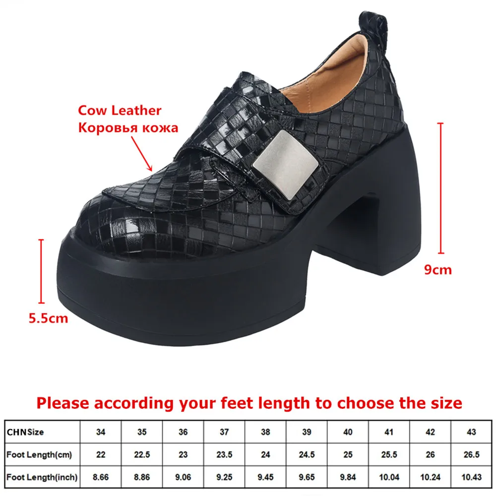MILI-MIYA New Women's Full-Grain Leather Ultra-Thick Heeled Pumps Round Toe Classic Platform Velcro Fastening Casual Street Shoe