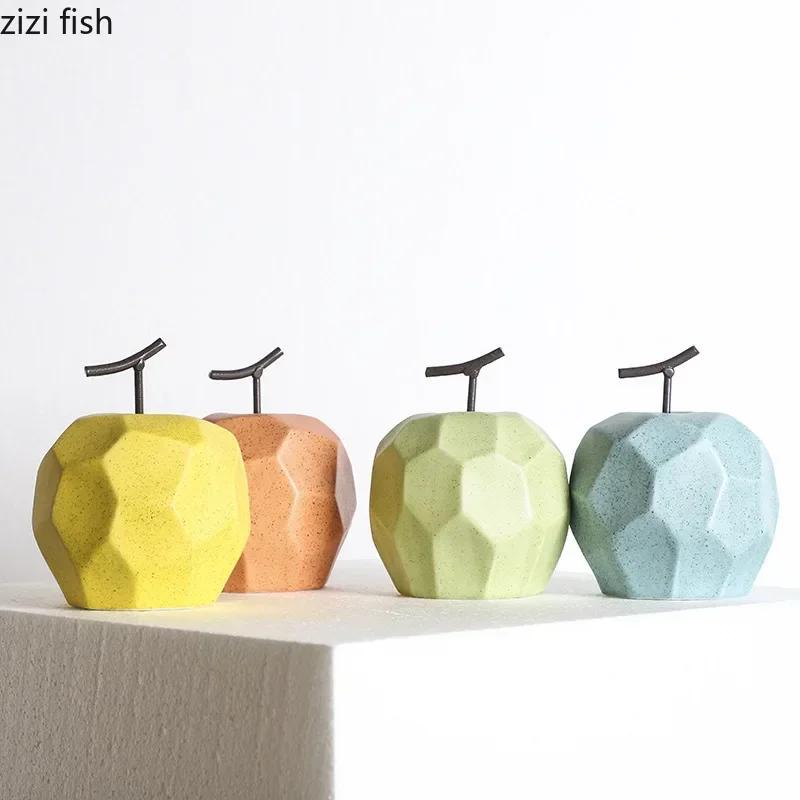 Geometric Surface Apple Pear Statue Ceramic Crafts Ornament Desk Decoration Fruit Ornament Creative Home Decoration Ornament