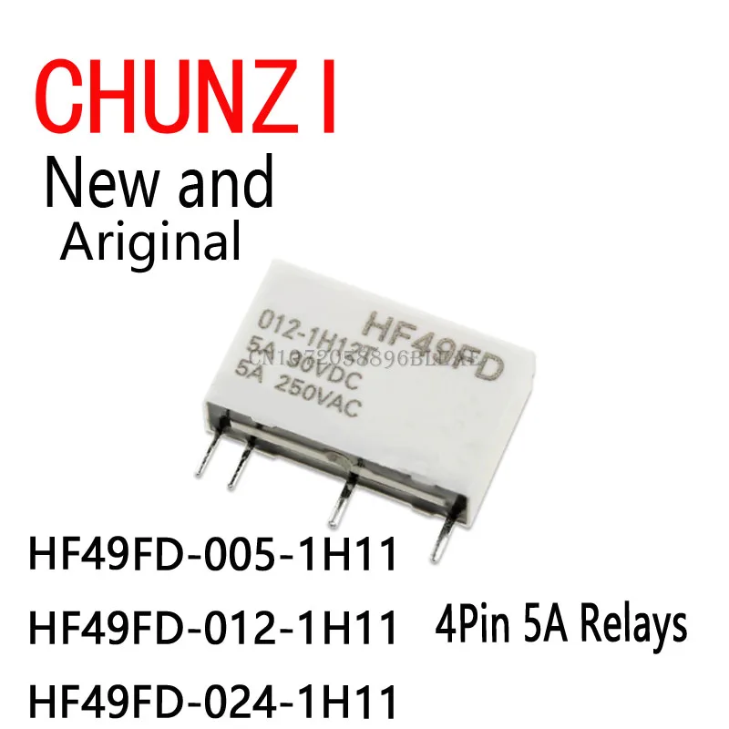 5PCS HF49FD Relay HF49FD-005 012 024 1H11 4Pin 5A Relays DC 5V 12V 24V HF49FD-005-1H11 HF49FD-012-1H11 HF49FD-024-1H11