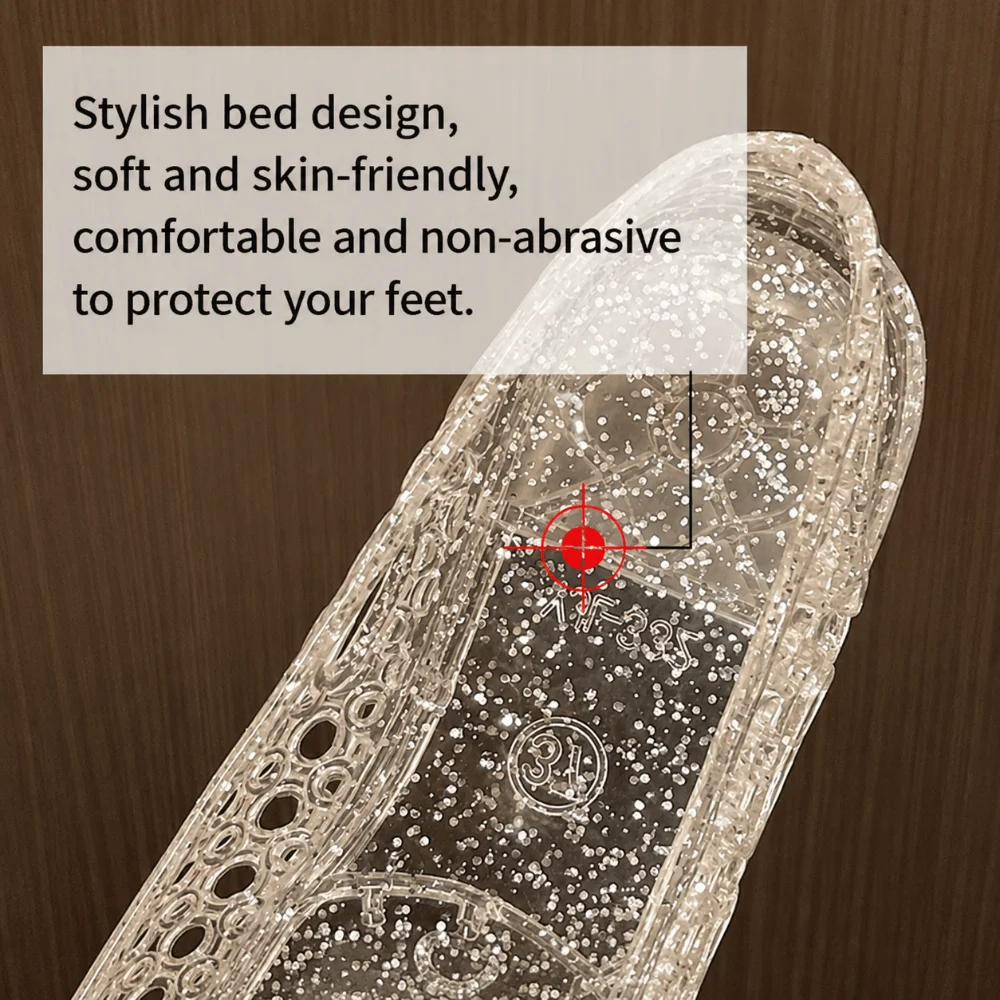 Crystal Transparent Sandals Footwear Closed Toe Breathable Hollow Flat Daily Shoe Fish Mouth Light Flat Hollow Slip Shoe