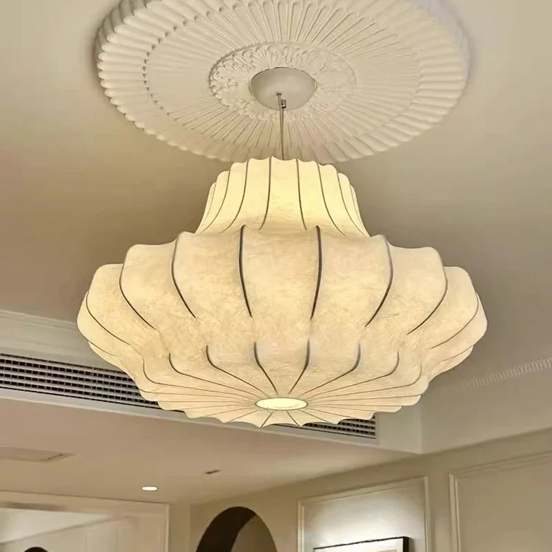 Nordic Wabi Sabi Silk Pendent Lamp Modern Living Room Bedroom Homestay Bar Indoor Chandelier Japanese Style E27 Pendent Lamp