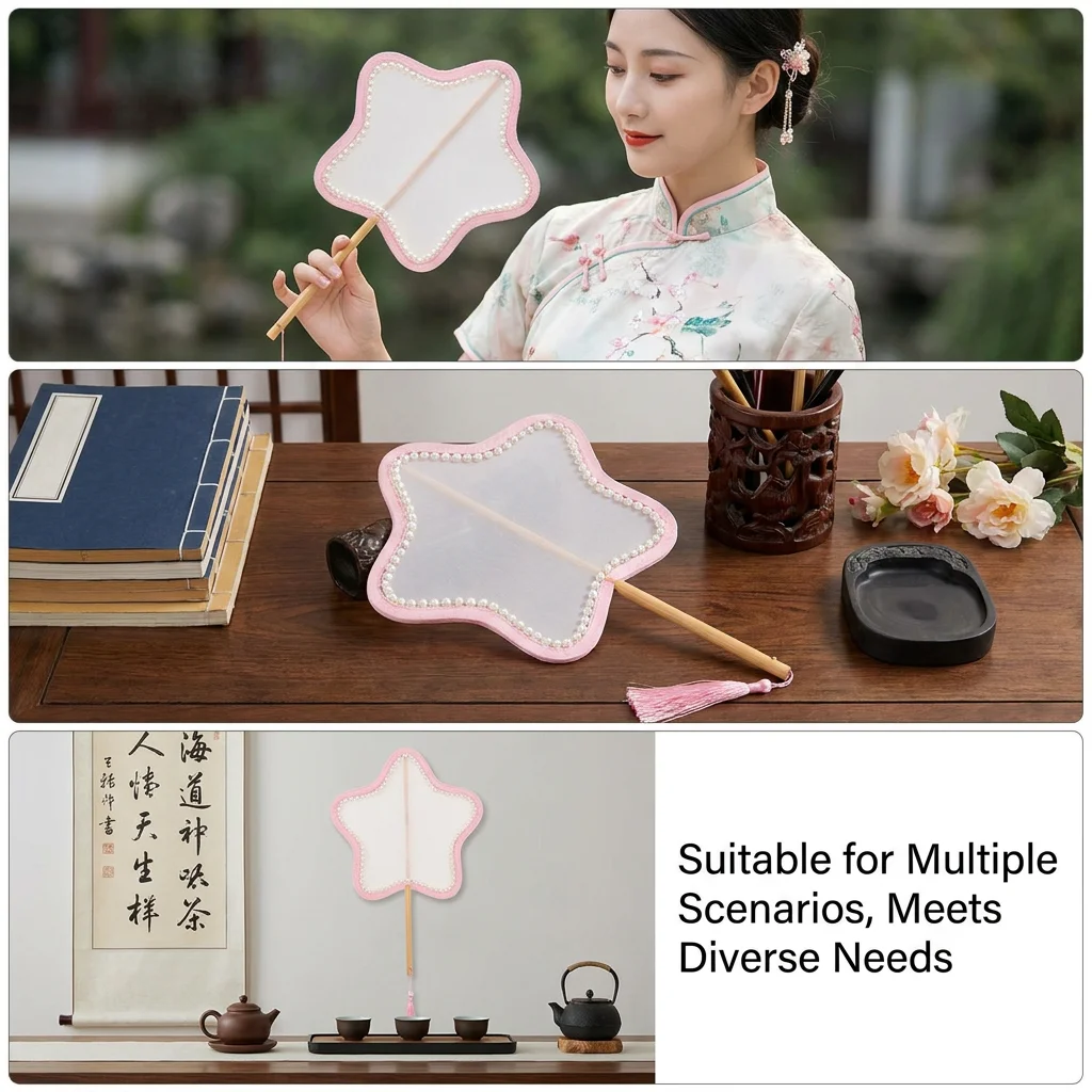 Fabric Wrapped Handle Fan Counselside Fan Decorative Portable Fan Multiple Color Options For Cooling Handcraft Party Supplies