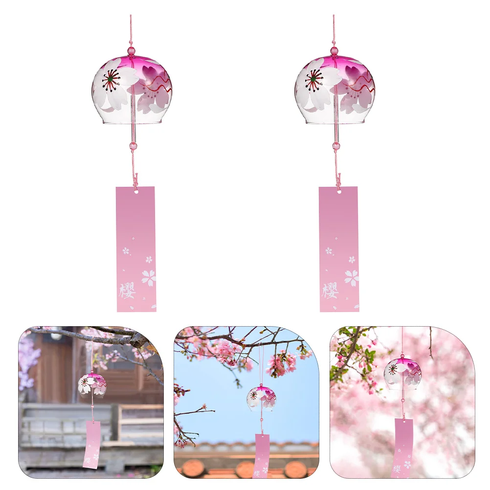 2 Pcs Glass Wind Chime Pendant Garden Hanging Ornament Chimes Japanese Style Bell Indoor Decoration