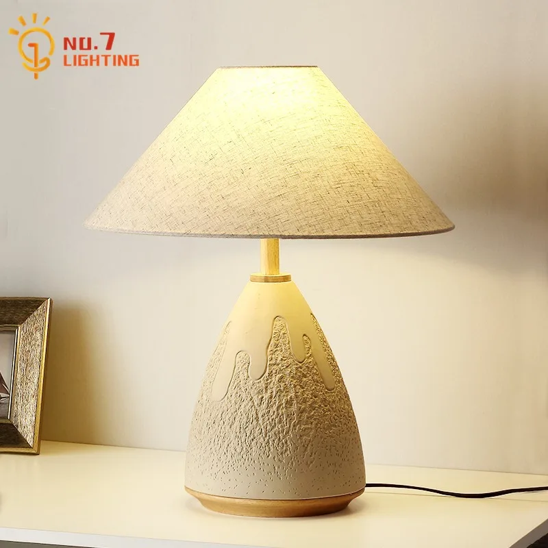 Medieval Vintage Wabi-sabi Concrete Cement Table Lamp LED E27 Industrial Designer Desk Lights Bedroom Bedside Homestay Hotel Bar