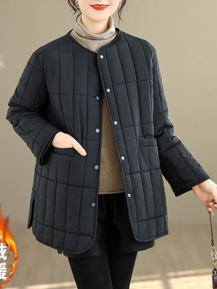 

plus Size Casual Quilted Cotton Jaet round Ne Women's Winter Warm Clothes Simple Mommy Sle Coat Thiened Long Sve