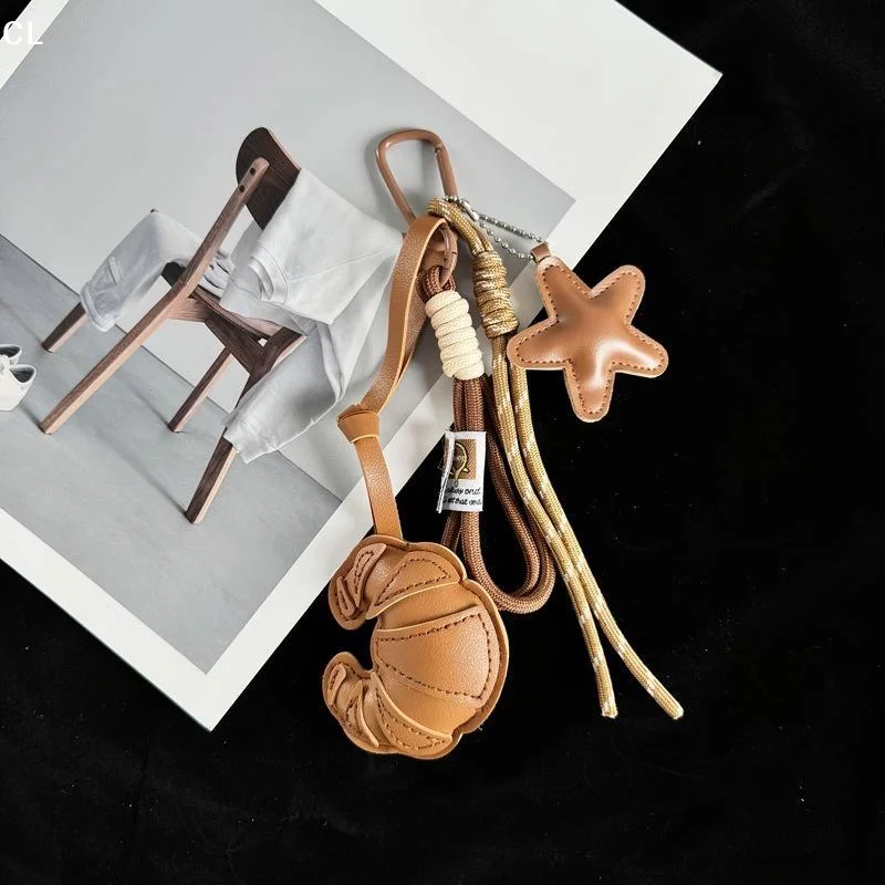 Summer Leather Croissant Keychain Cute Star Keyring Mobile Phone Bag Pendant Key Ornaments Gifts Beautiful And Practical
