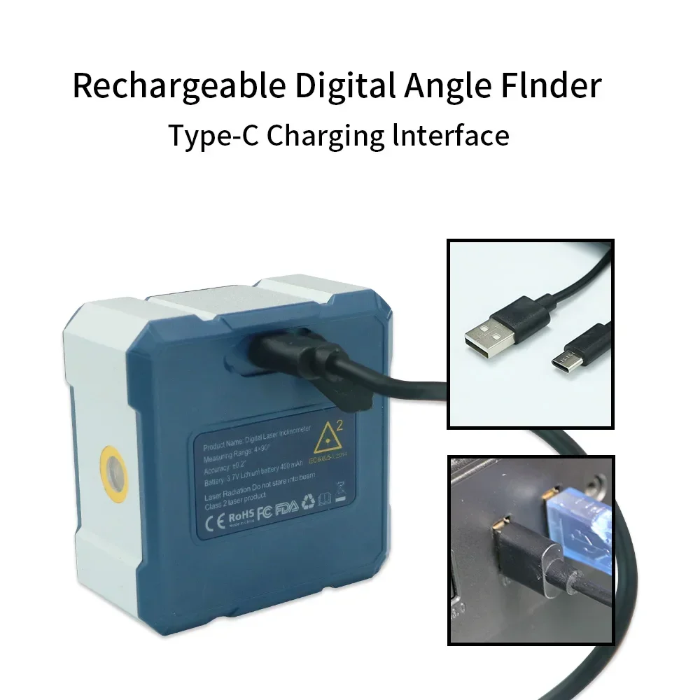 SHAHE Digitaler Winkelmesser, elektronischer Wasserwaage, Laser, digitaler Winkelmesser, Neigungsmesser, Winkelmesser, wiederaufladbare Wasserwaage