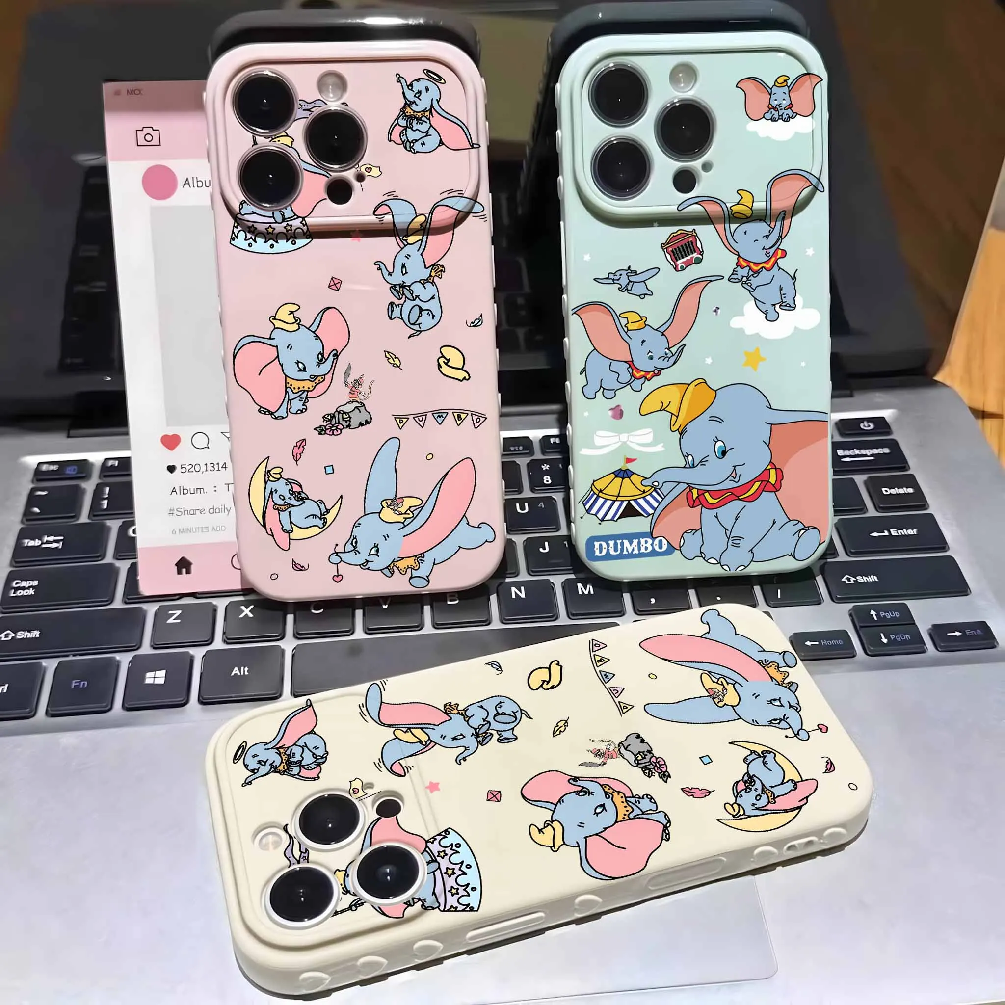 Funda de silicona suave con diseño de corazón de burbujas de Disney Dumbo para Apple iPhone 17 16 15 14 13 12 Mini 11 Pro Max